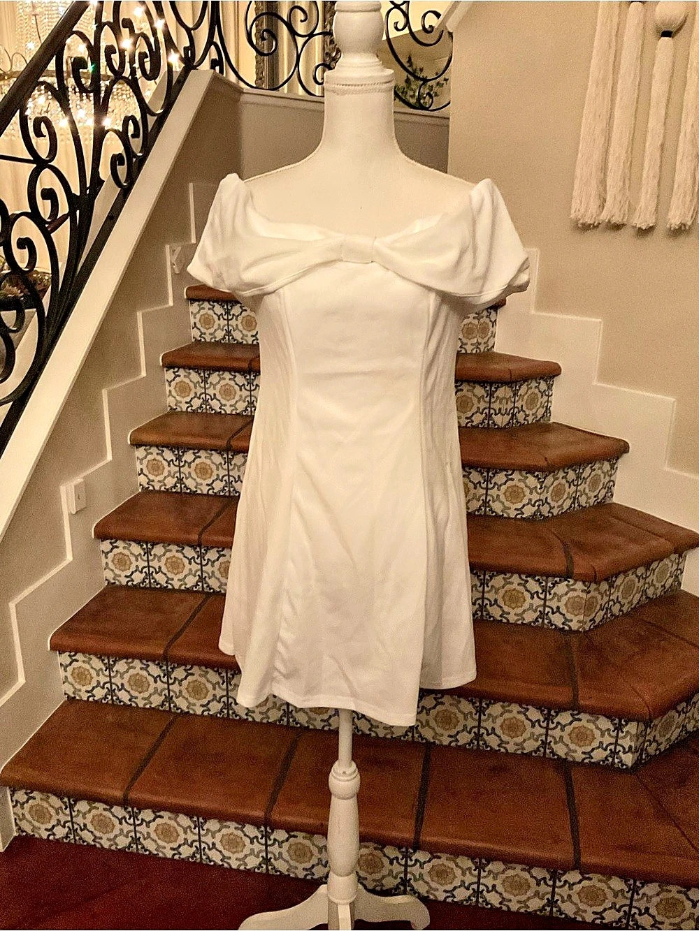 SHEIN Bow Front Mini Dress in White Size Small NWT